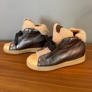 Coach High Top Hiker Genuine Shearling Metallic Sneaker GUNMETAL US 8